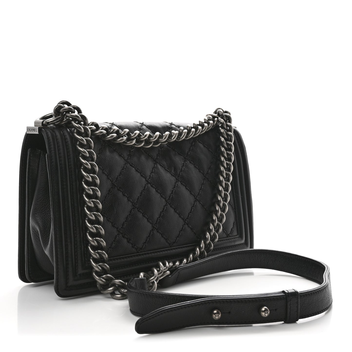 Calfskin Double Stitch Medium Boy Flap Black