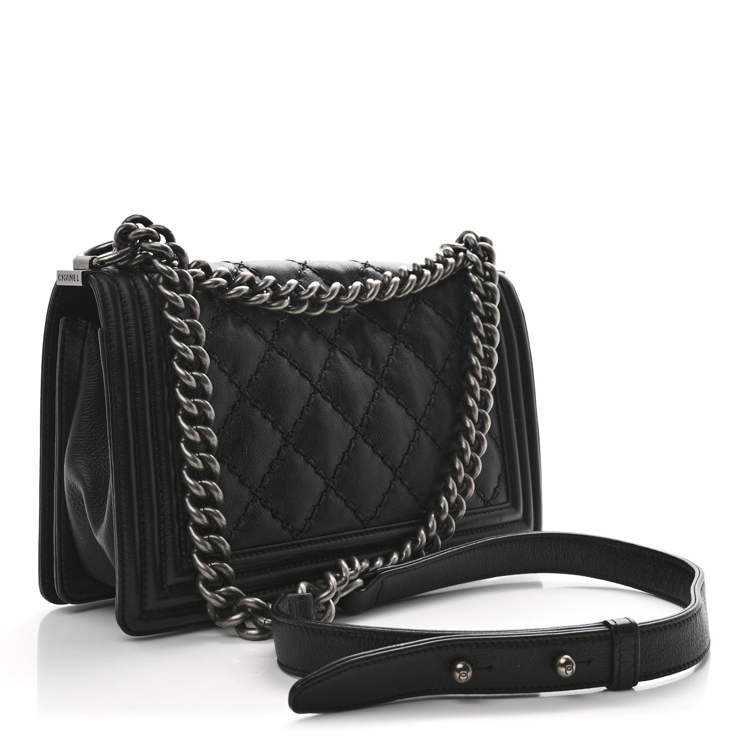 Chanel Calfskin Double Stitch Medium Boy Flap Black 3 of 10
