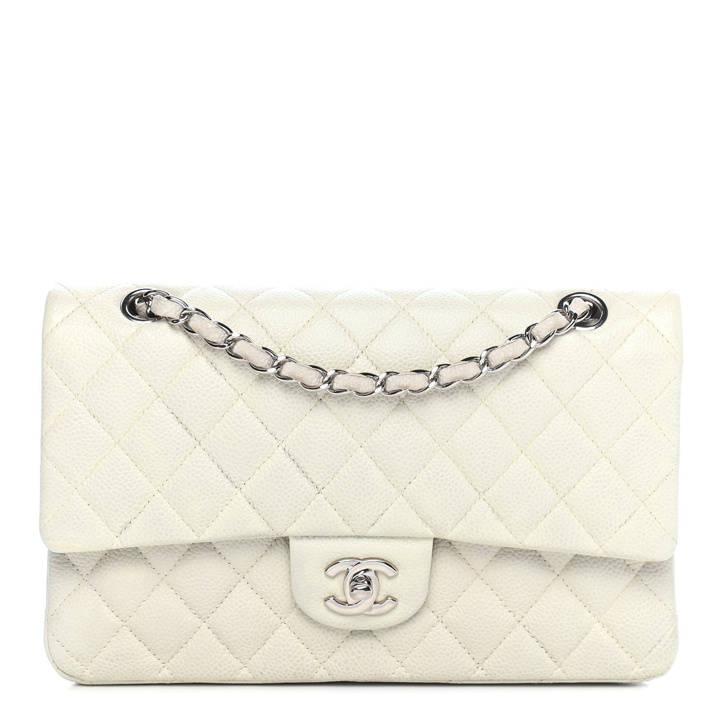 Caviar Quilted Medium Double Flap White