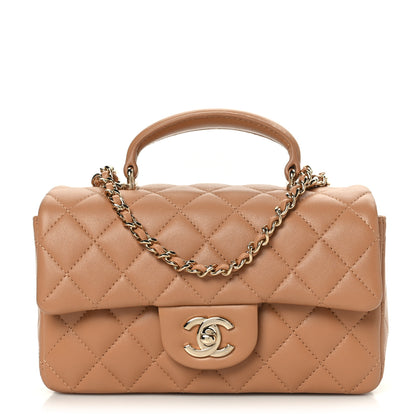 Chanel Lambskin Quilted Mini Top Handle Rectangular Flap Dark Beige 1 of 9