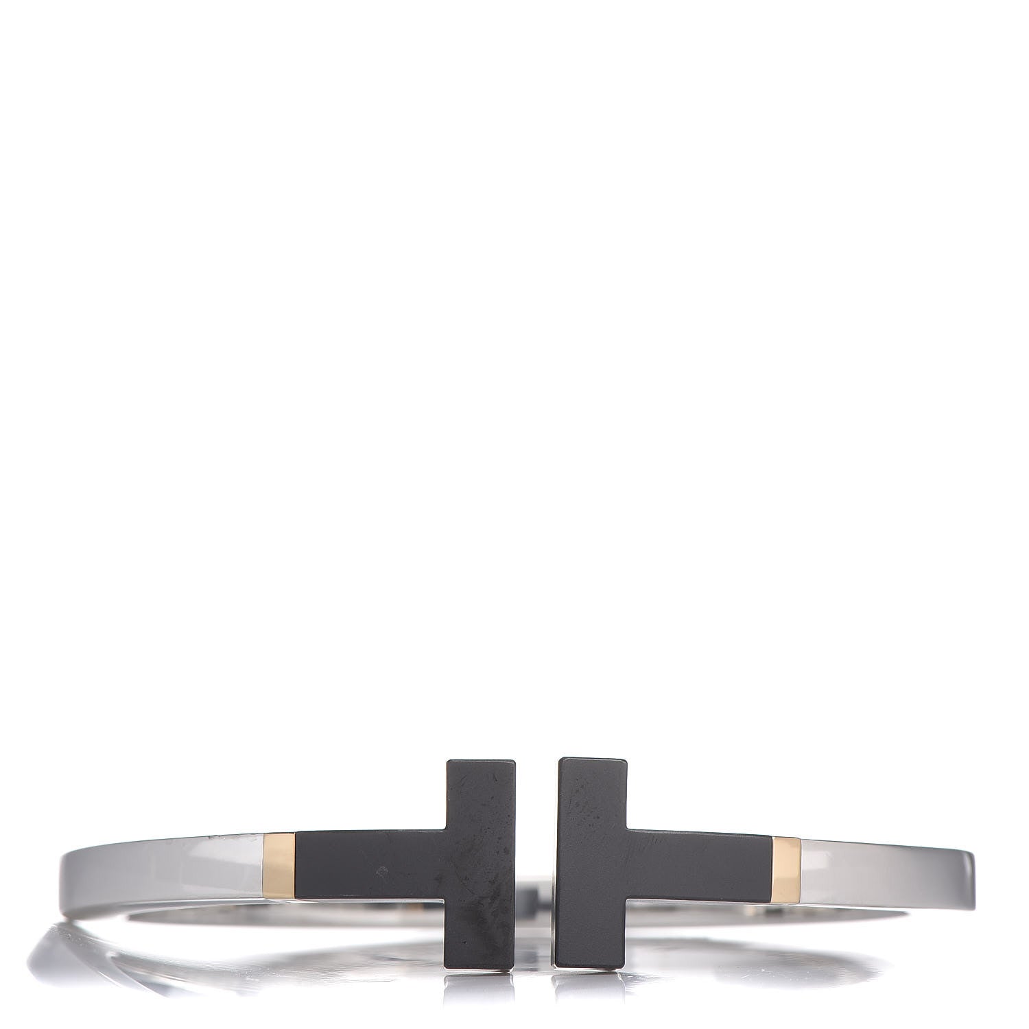 Tiffany Sterling Silver 18K Yellow Gold Black Ceramic T Square Bracelet 1 of 5