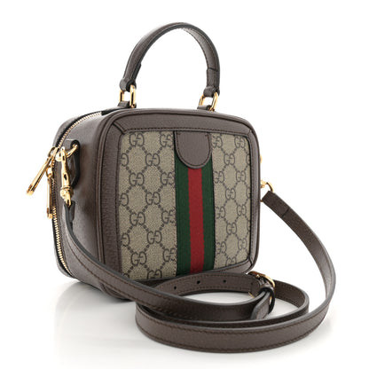 Gucci GG Supreme Monogram Textured Dollar Calfskin Mini Ophidia Top Handle Square Shoulder Bag Beige Ebony New Acero 3 of 11