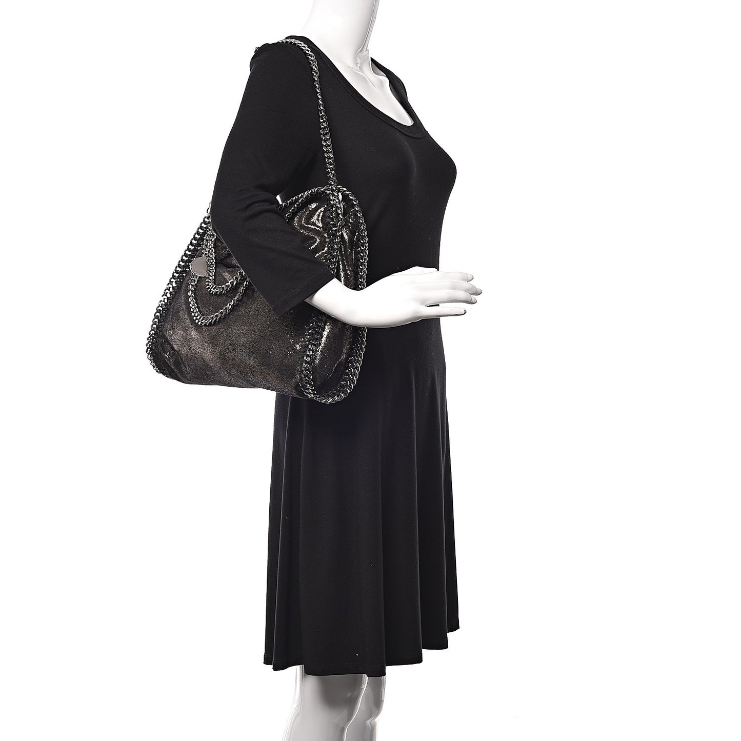 Chamois Shiny Dotted Falabella Fold Over Tote Ruthenium