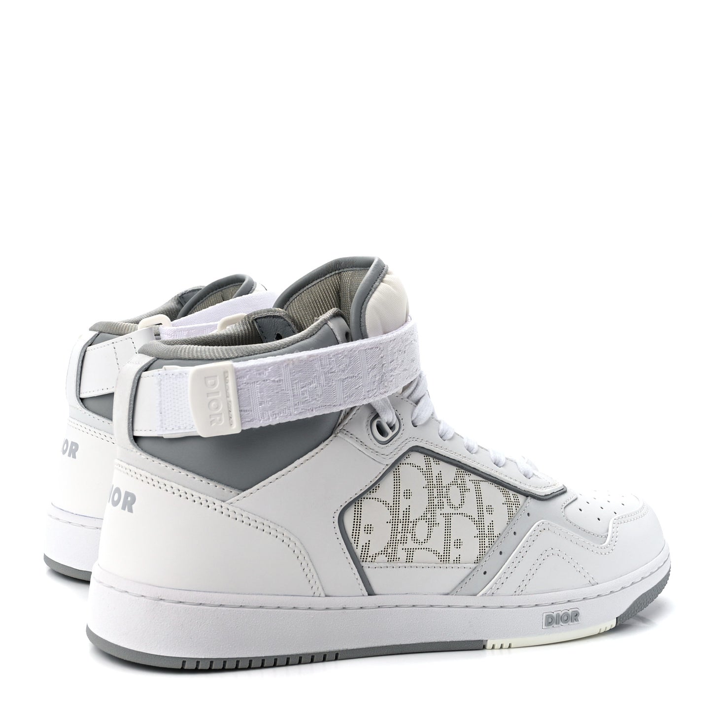 Smooth Calfskin Oblique Galaxy Perforated Mens B27 Mid Top Sneakers 43 White Grey