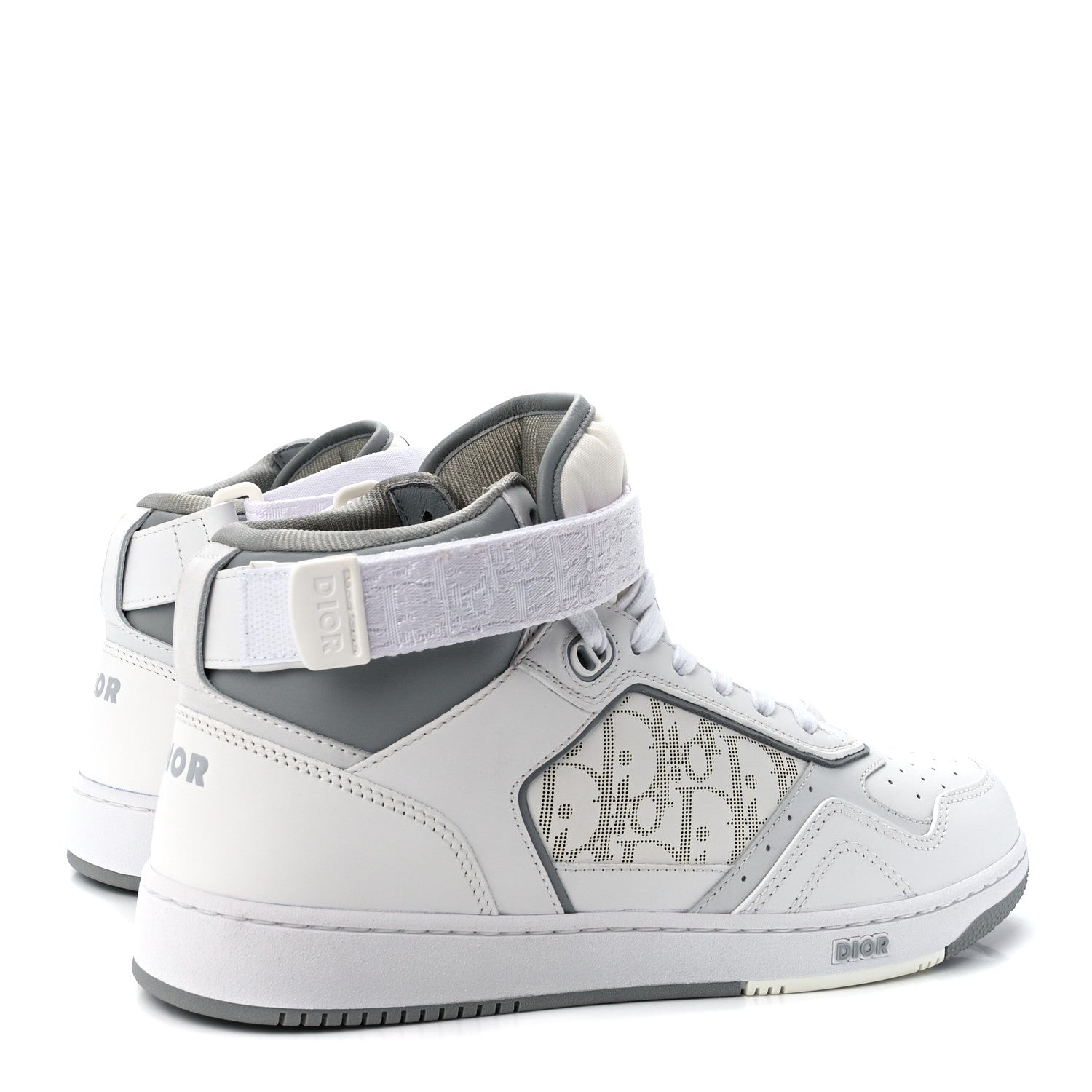 Christian Dior Smooth Calfskin Oblique Galaxy Perforated Mens B27 Mid Top Sneakers 43 White Grey 4 of 9