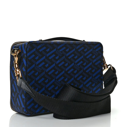 Versace Coated Canvas La Greca Signature Messenger Bag Black Blue 3 of 10