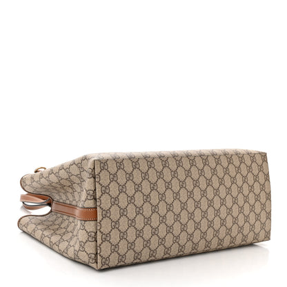 Gucci GG Supreme Monogram Emblem Large Tote Bag Beige Dark Brown 4 of 10
