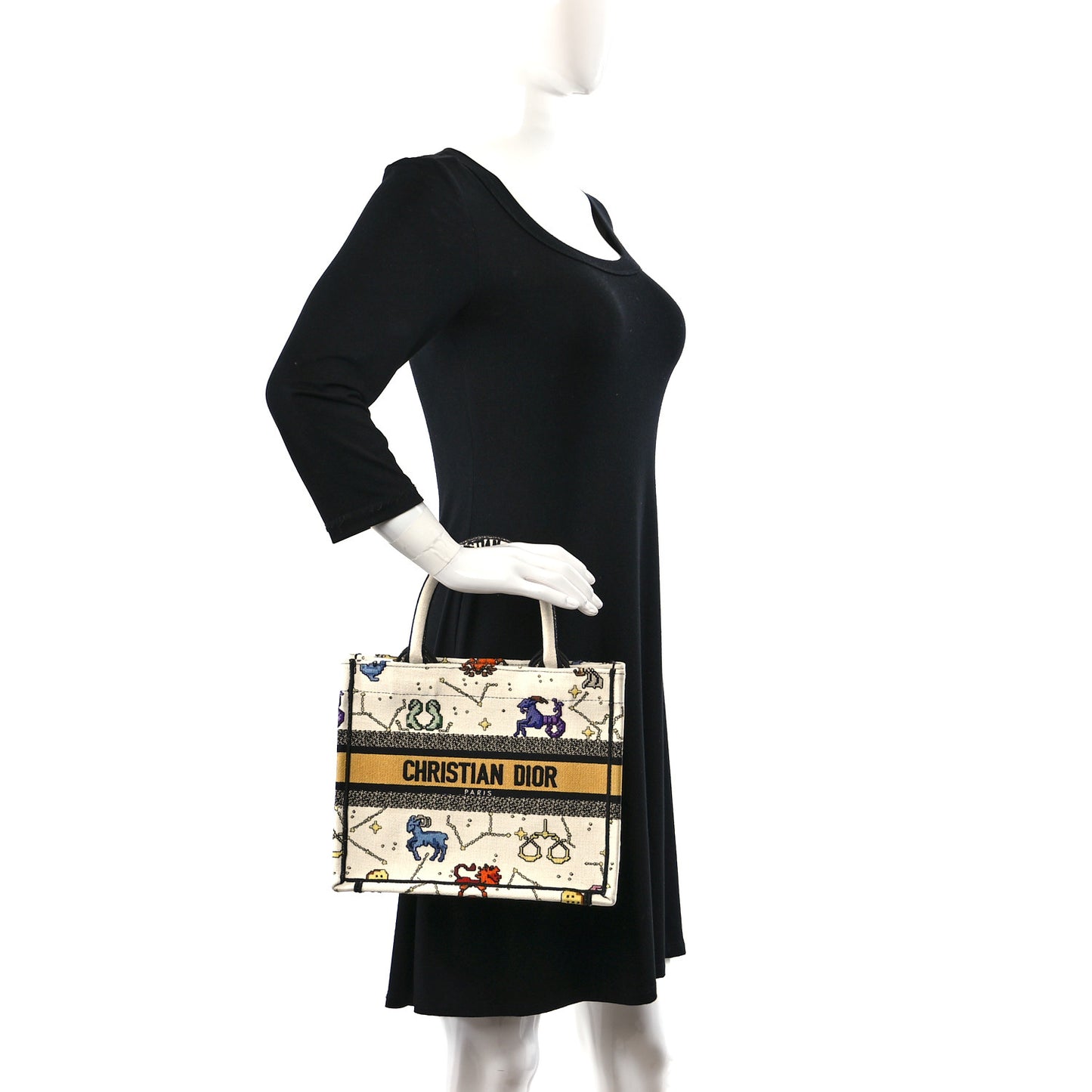 Canvas Embroidered Small Pixel Zodiac Book Tote Latte Multicolor