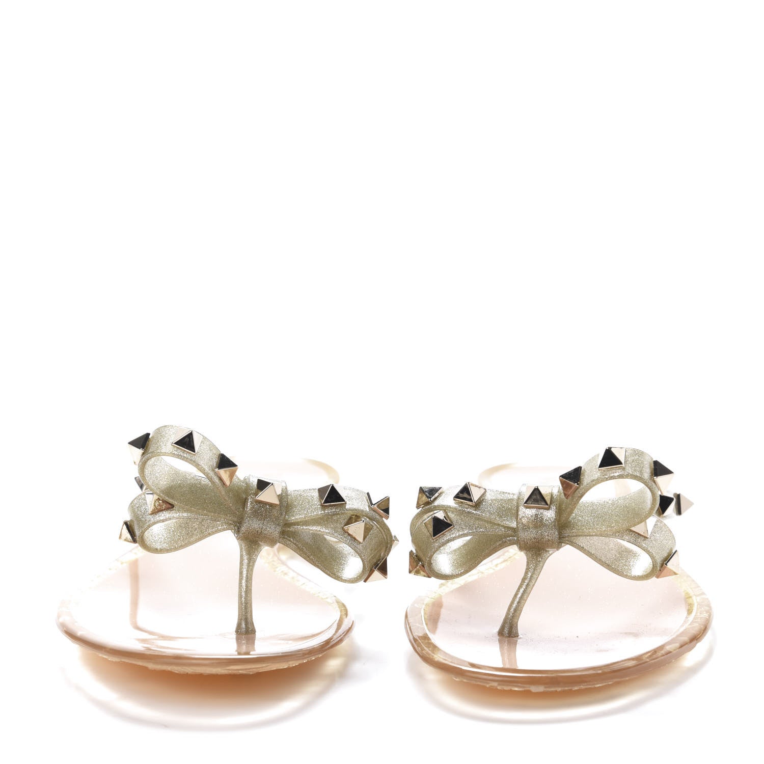 Valentino Garavani PVC Jelly Glitter Rockstud Bow Thong Sandals 39 Oro 2 of 8