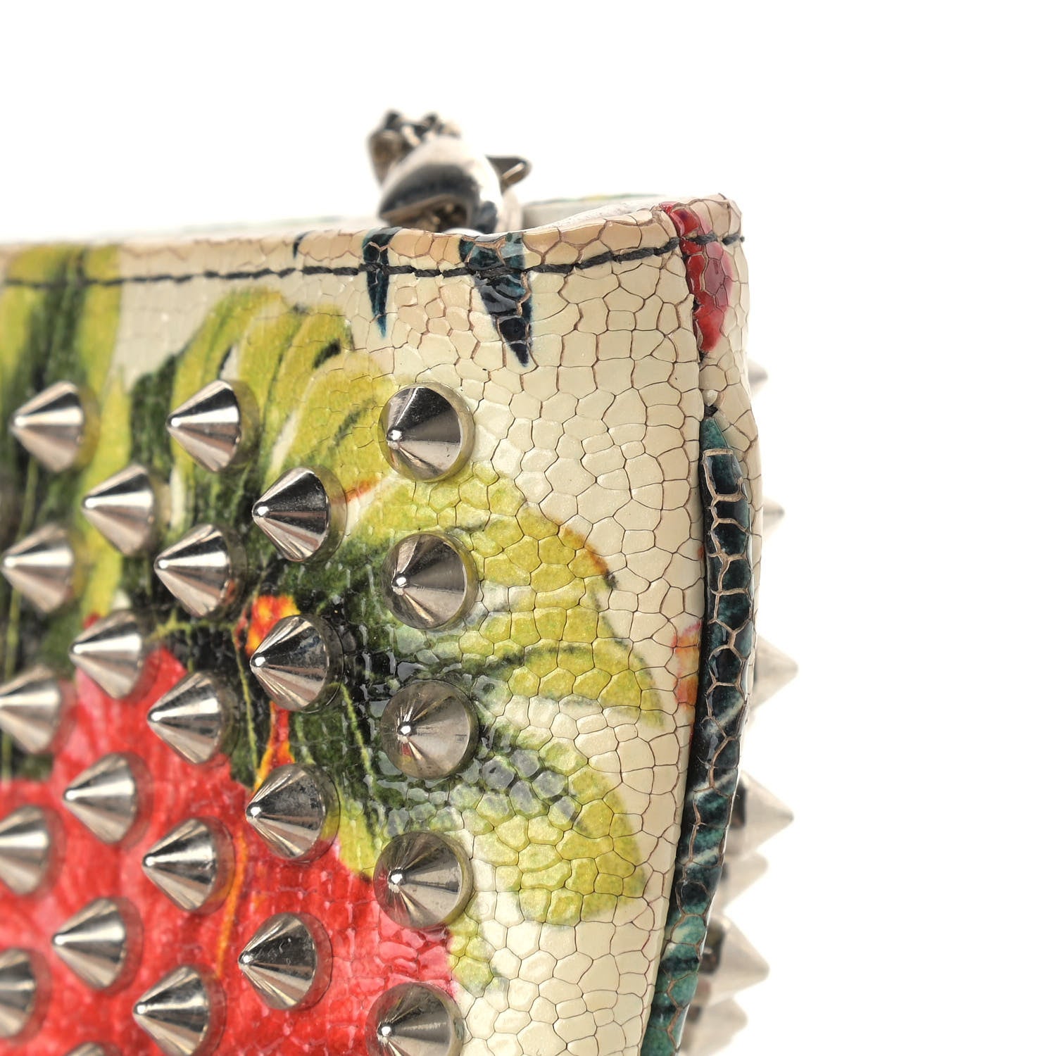 Christian Louboutin Calfskin Studded Floral Mosaic Loubiclutch Crossbody Clutch White Multicolor 7 of 14