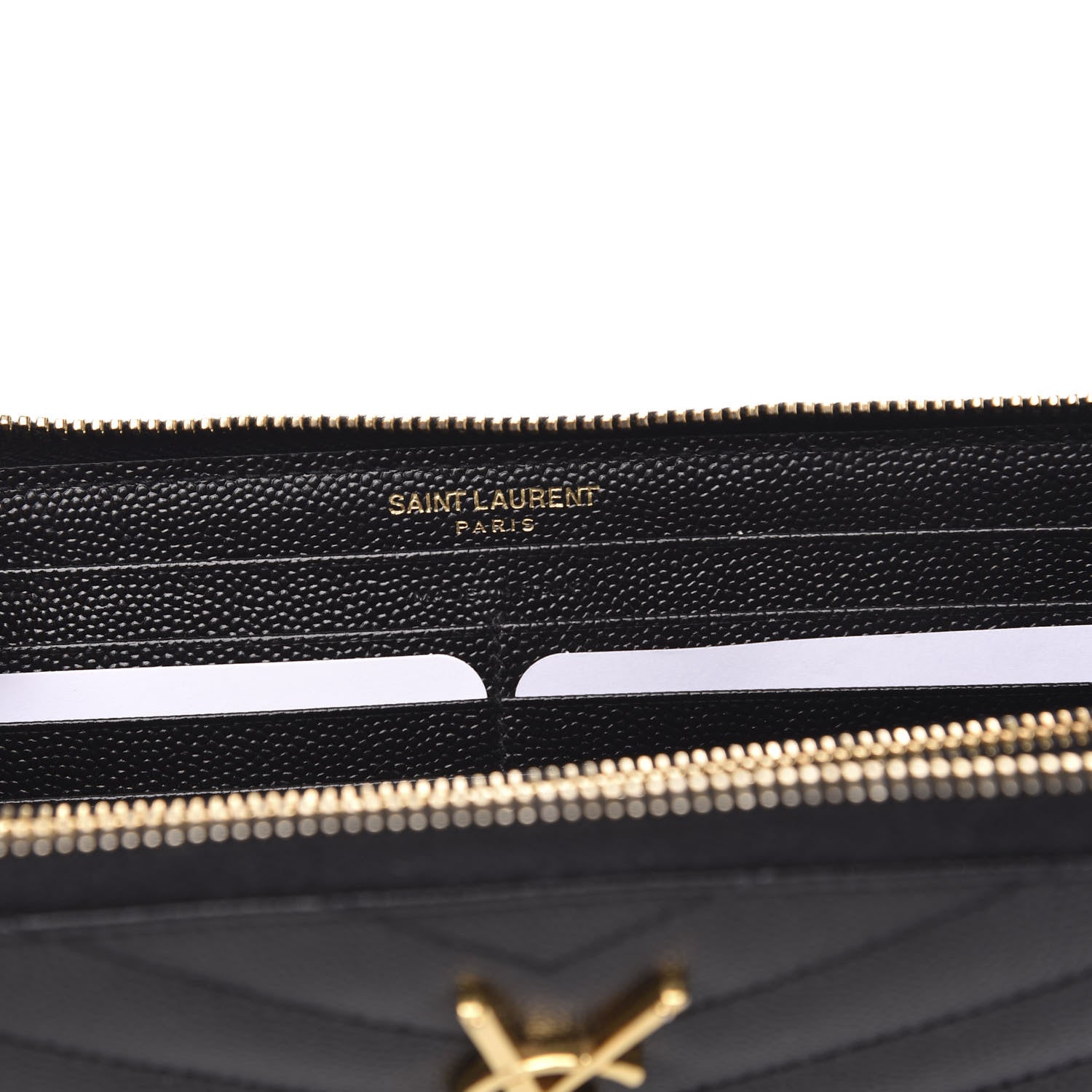 Saint Laurent Grain De Poudre Matelasse Chevron Monogram Zip Around Wallet Black 6 of 11