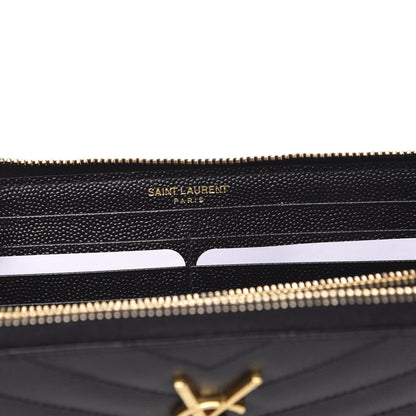 Saint Laurent Grain De Poudre Matelasse Chevron Monogram Zip Around Wallet Black 6 of 11