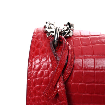 Saint Laurent Calfskin Crocodile Embossed Medium Monogram Sunset Rouge Eros 20 of 21