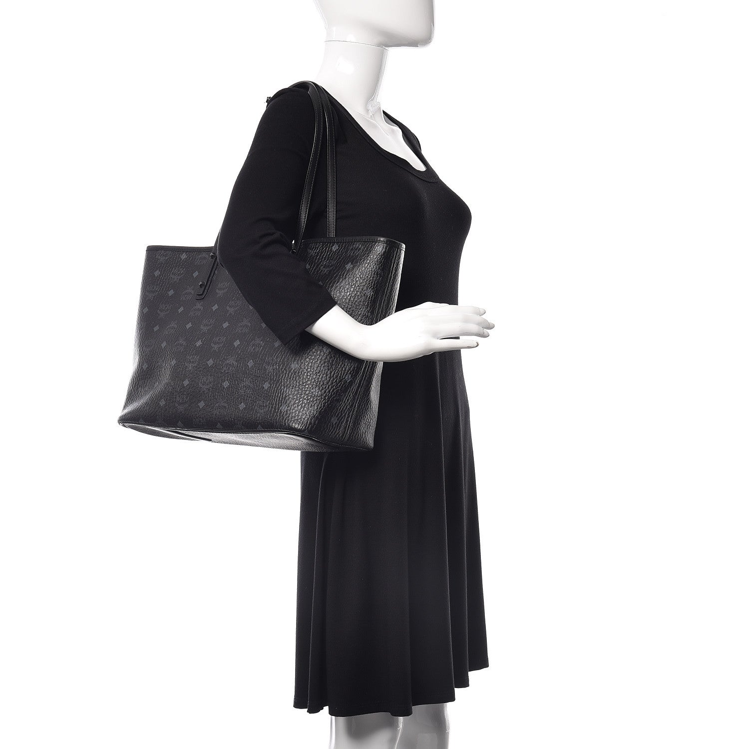 MCM Visetos Medium Anya Zip Top Shopper Tote Black 2 of 11