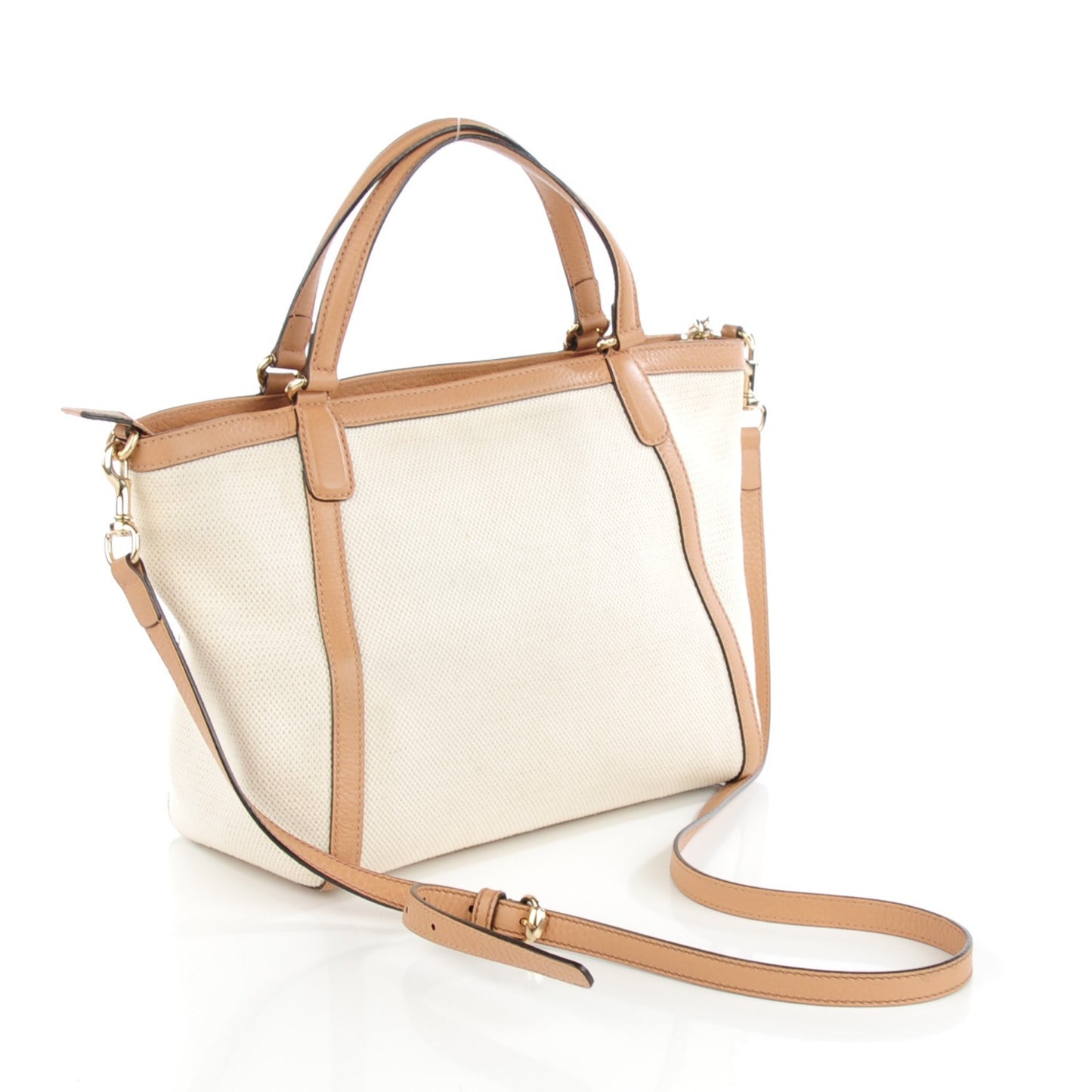 Canvas Pebbled Calfskin Small Soho Top Handle Bag Natural Rose Beige