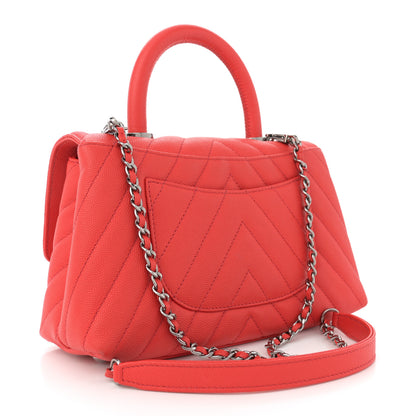 Chanel Caviar Chevron Quilted Mini Coco Handle Flap Red 3 of 11