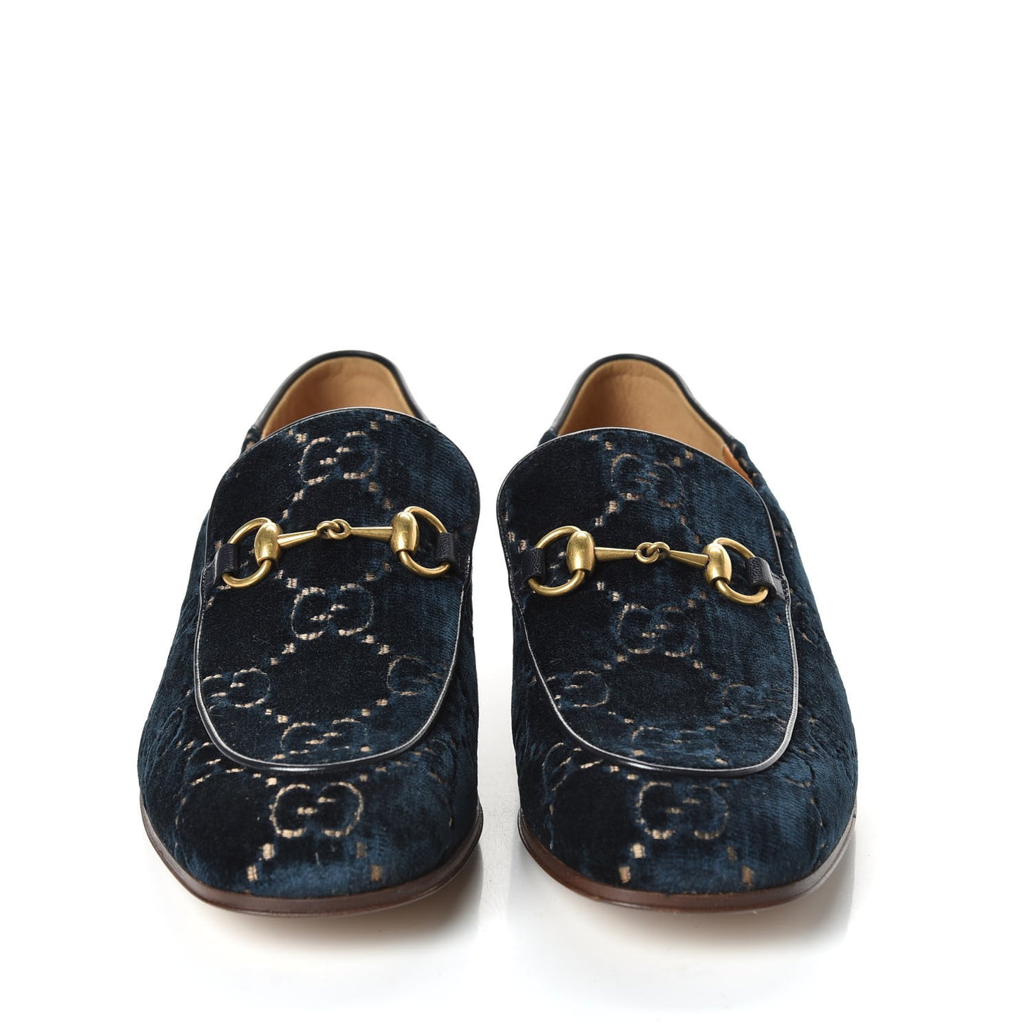 Velvet GG Monogram Goatskin Mens Horsebit Loafers 8 Blue Beige
