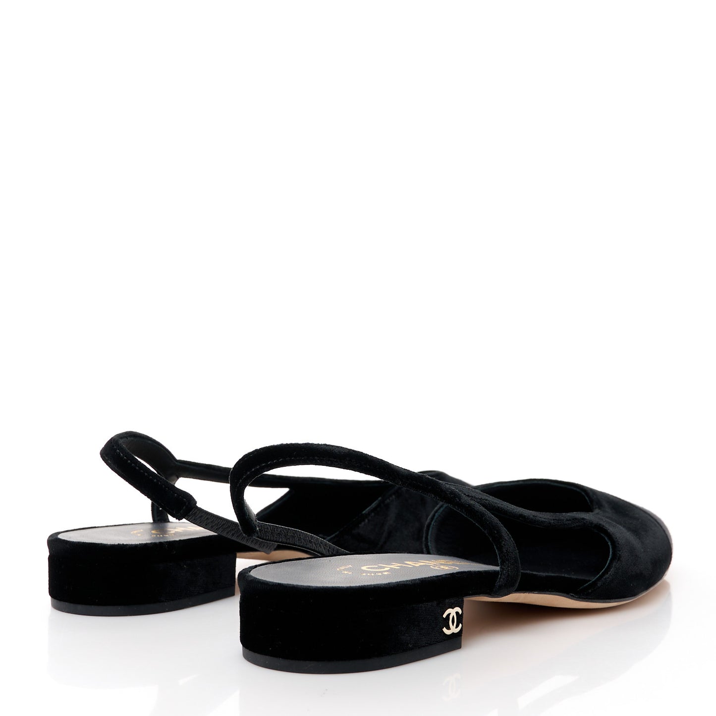 Velvet Grosgrain Cap Toe CC Slingback Flats 39.5 Black
