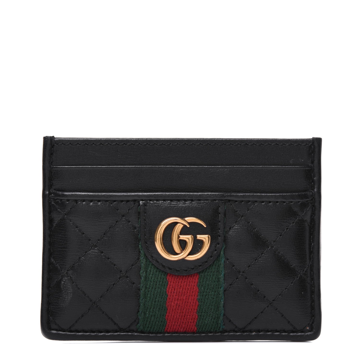 Gucci Calfskin Web Trapuntata Ophidia Card Holder Black 1 of 16