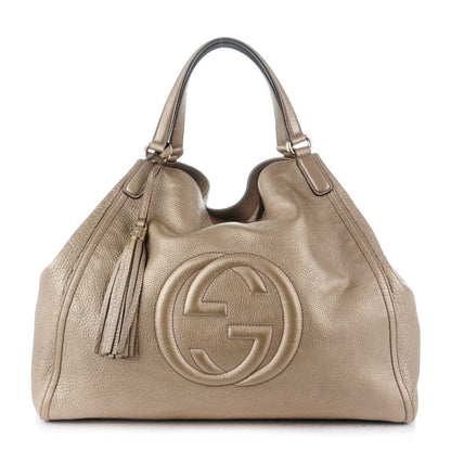 Gucci Metallic Pebbled Calfskin Large Soho Shoulder Bag Golden Beige 1 of 7