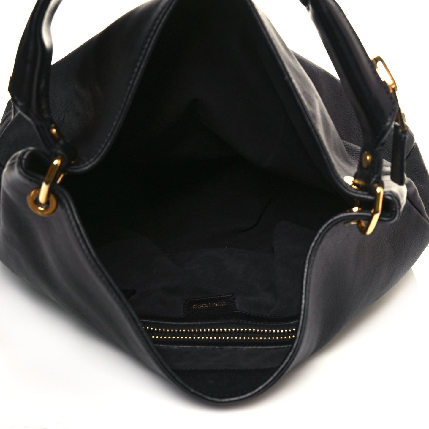 Calfskin Zipper Strap Hobo Black