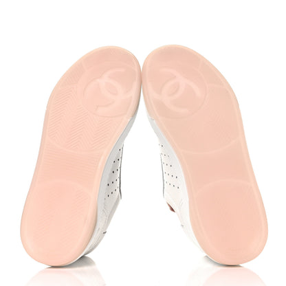 Chanel Grained Calfskin Fabric Womens Logo Sneakers 35.5 White Light Pink 6 of 10