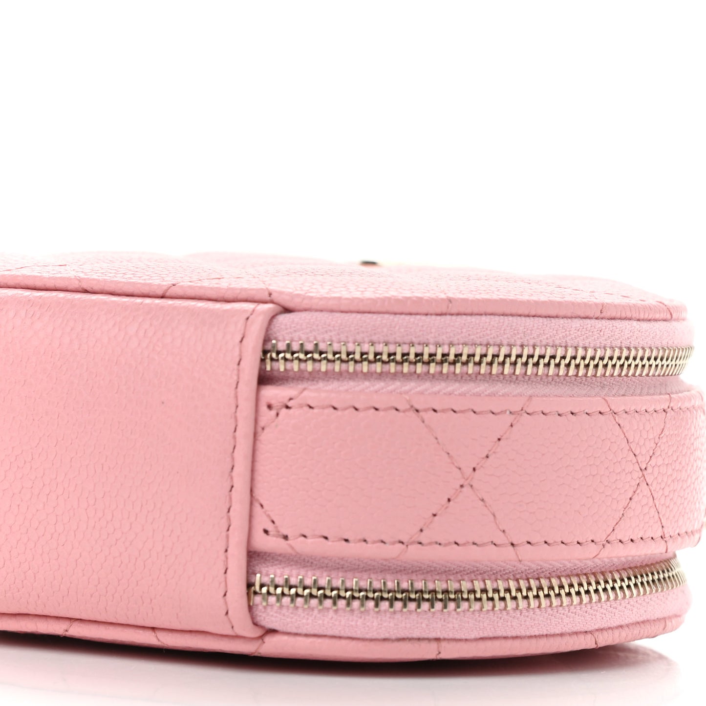 Caviar Quilted Round Handle With Care Vanity With Chain Pink
