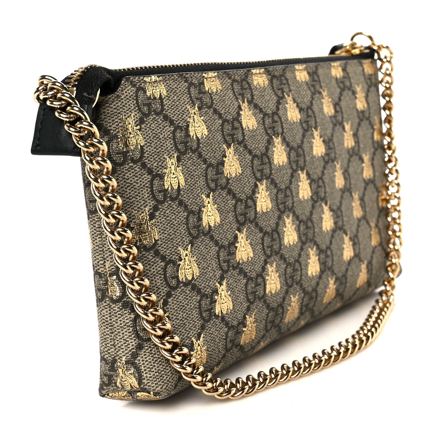 Gucci GG Supreme Monogram Bees Wrist Wallet Beige Black 3 of 10