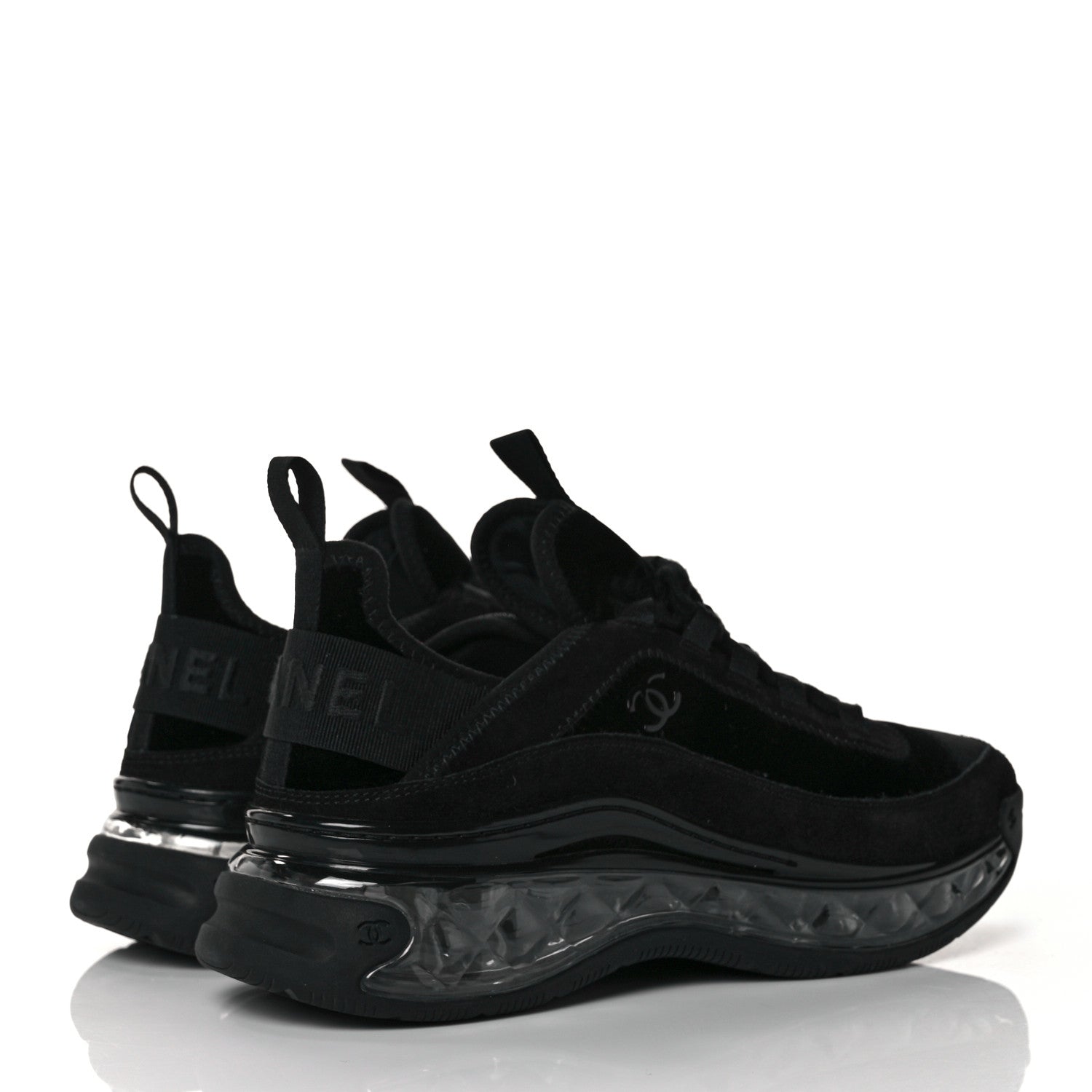 Chanel Suede Calfskin Velvet Grosgrain CC Sneakers 39 Black 4 of 9