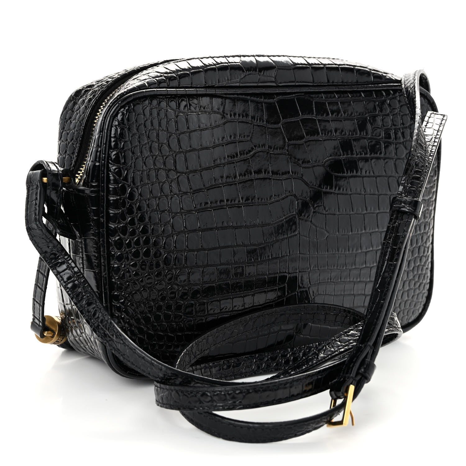 Saint Laurent Patent Calfskin Crocodile Embossed Monogram Lou Camera Bag Black 3 of 9