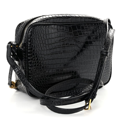 Saint Laurent Patent Calfskin Crocodile Embossed Monogram Lou Camera Bag Black 3 of 9