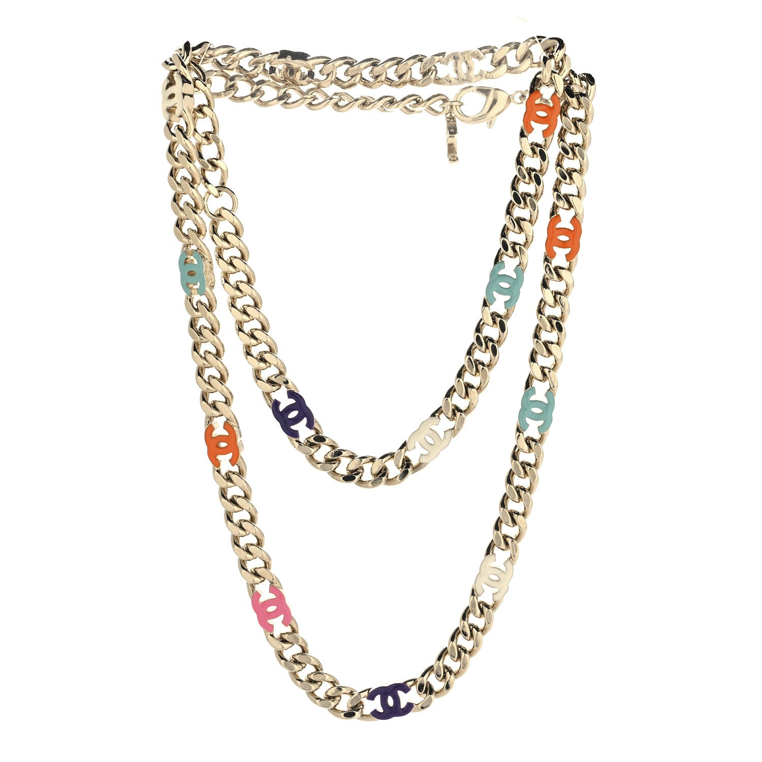 Chanel Metal Enamel Chain CC Necklace Gold Multicolor 3 of 4
