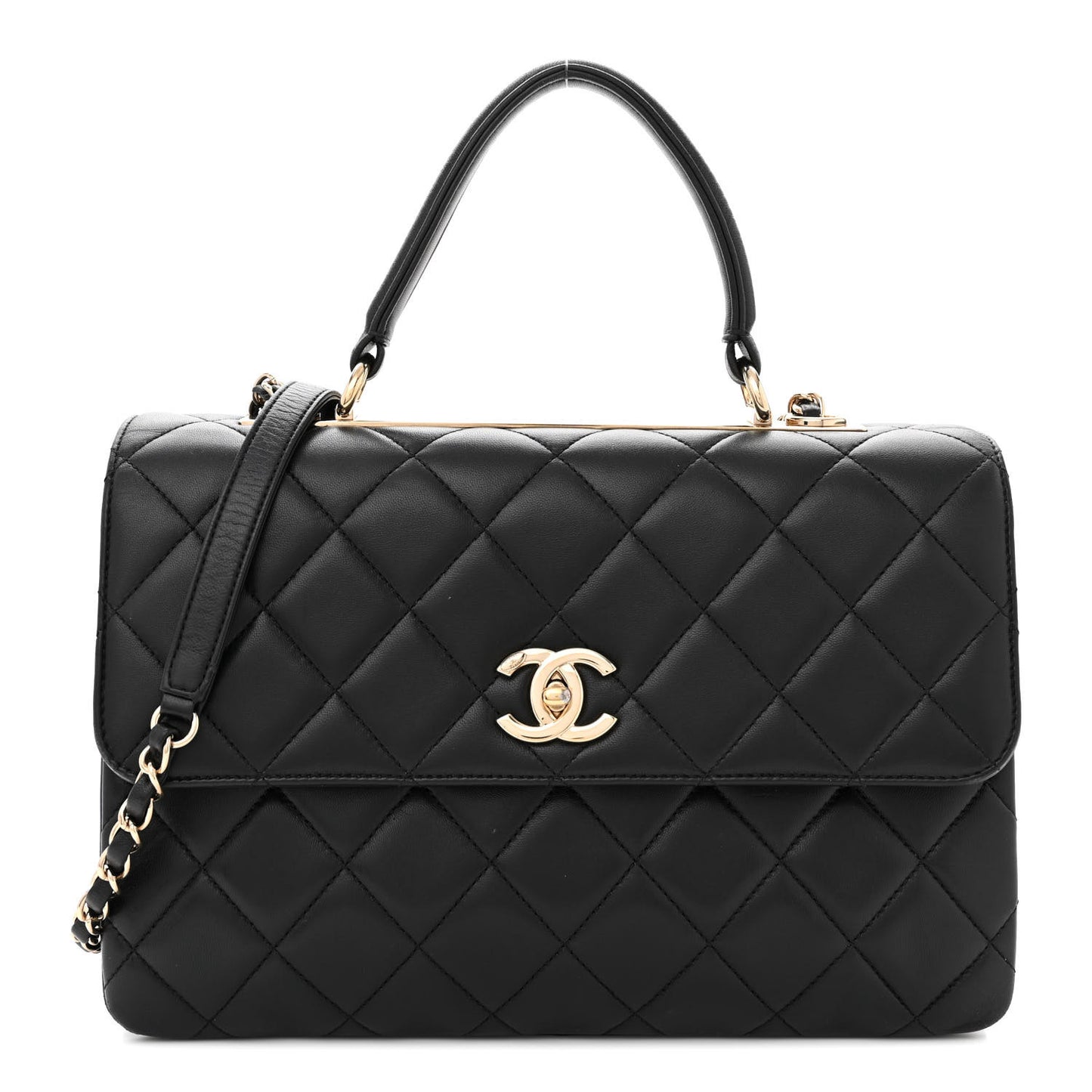 Lambskin Quilted Medium Trendy CC Flap Dual Handle Bag Black