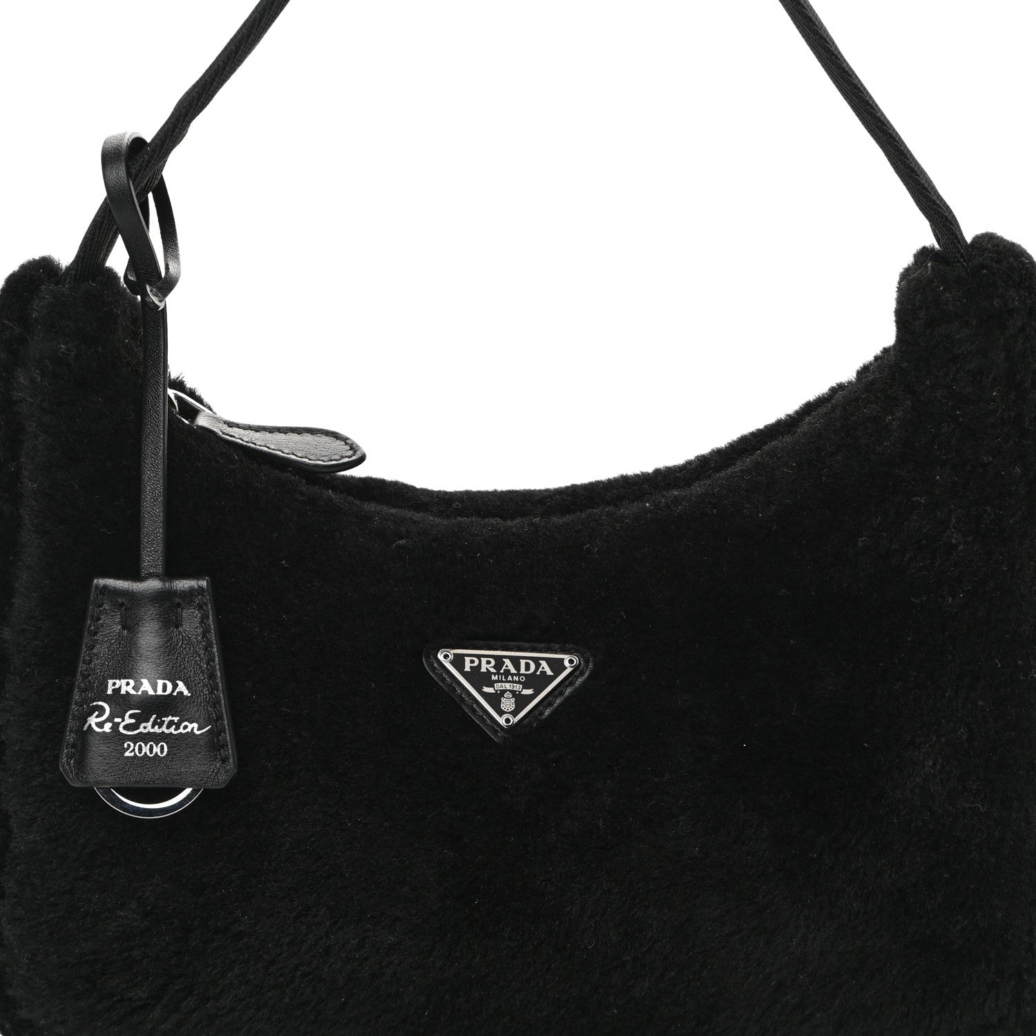 Prada Shearling Mini Re-Edition 2000 Bag Black 7 of 10