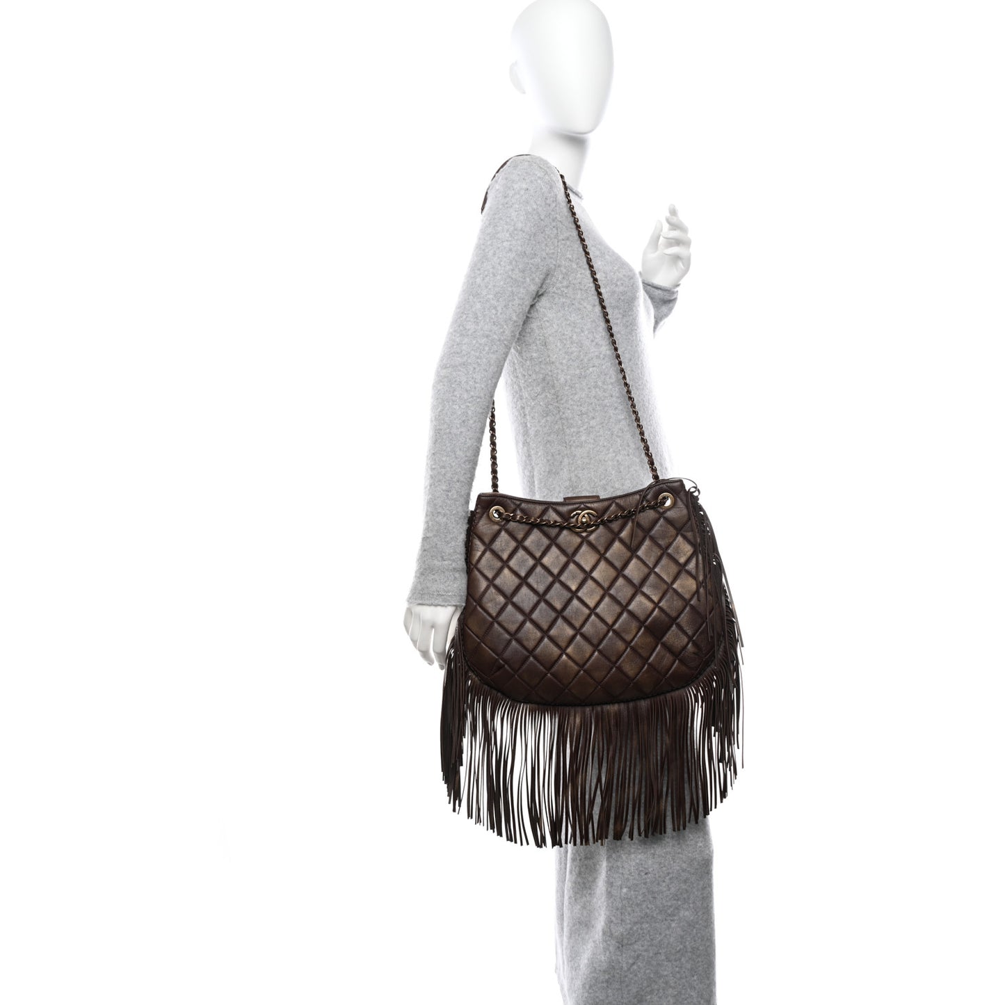 Calfskin Quilted Into The Fringe Hobo Brown