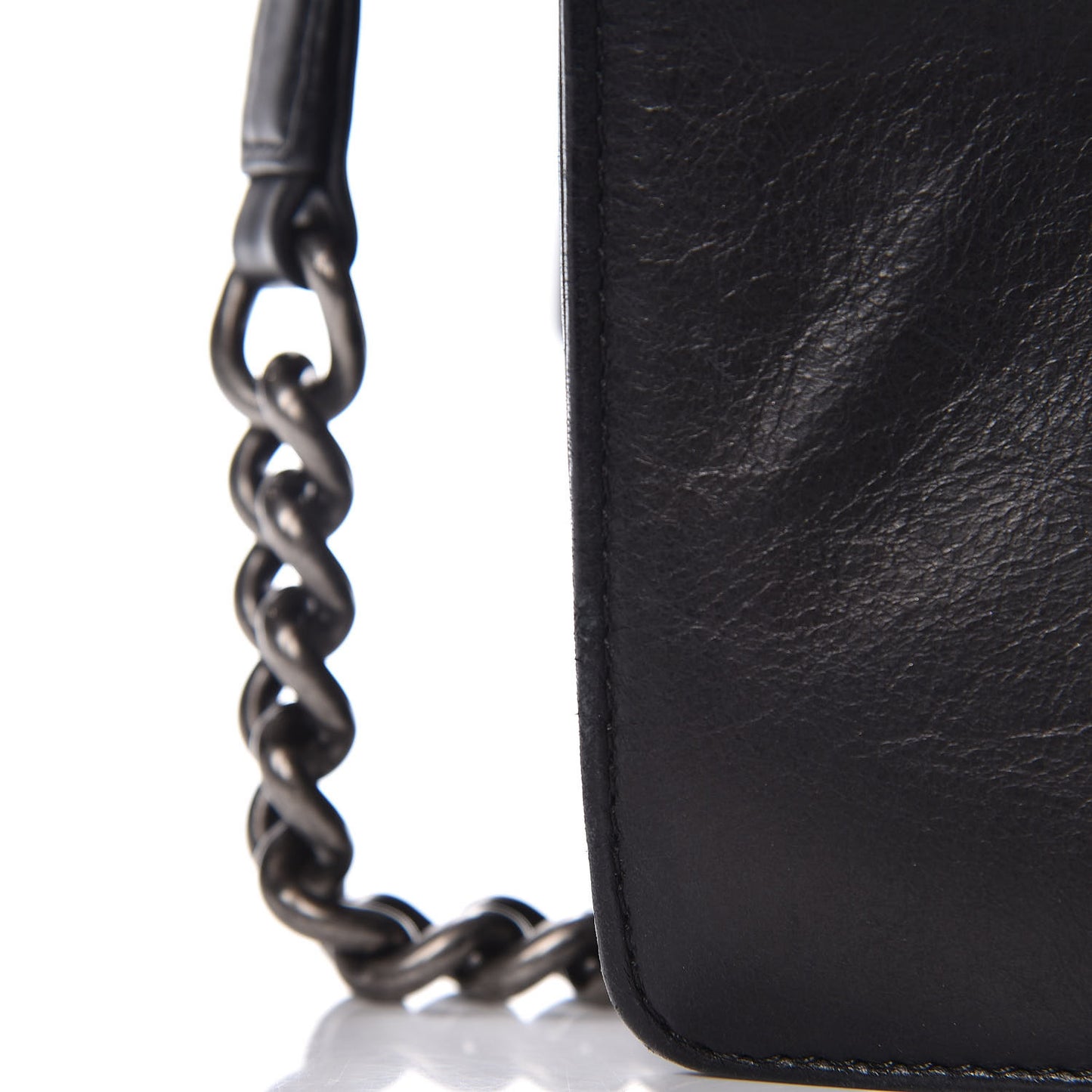 Calfskin Embossed Stitch Large Boy Flap Black