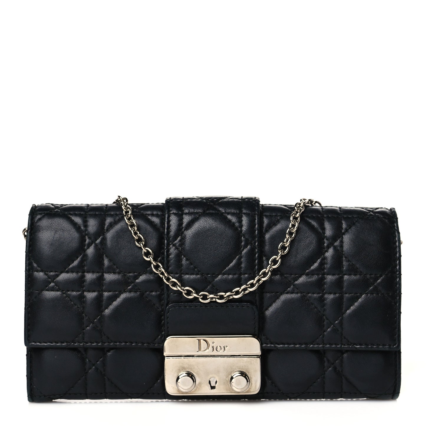 Lambskin Cannage Miss Dior Chain Wallet Black
