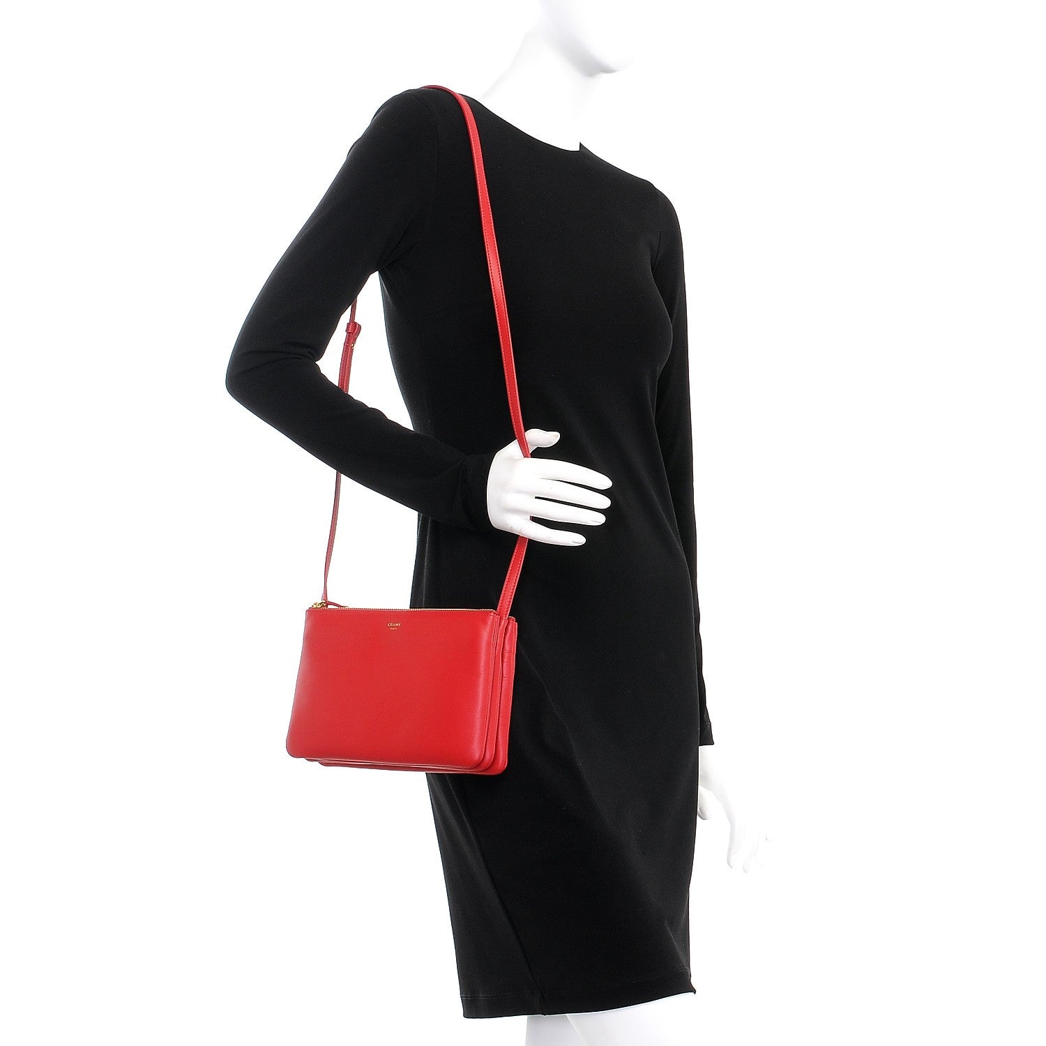 Celine Lambskin Small Trio Crossbody Bag Red 2 of 9
