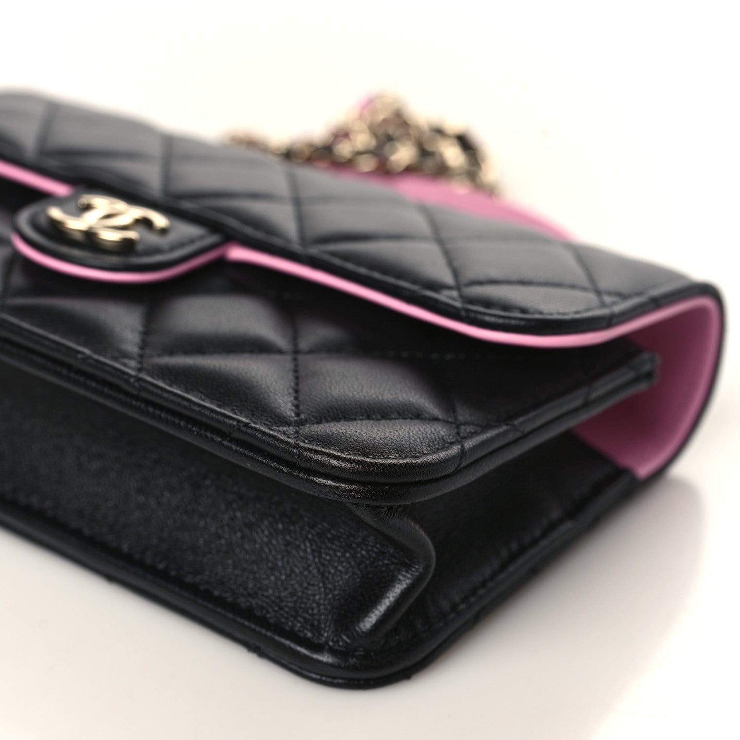 Chanel Lambskin Quilted Flap Phone Holder With Chain Black Lilac 10 of 11