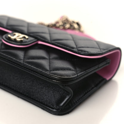 Chanel Lambskin Quilted Flap Phone Holder With Chain Black Lilac 10 of 11