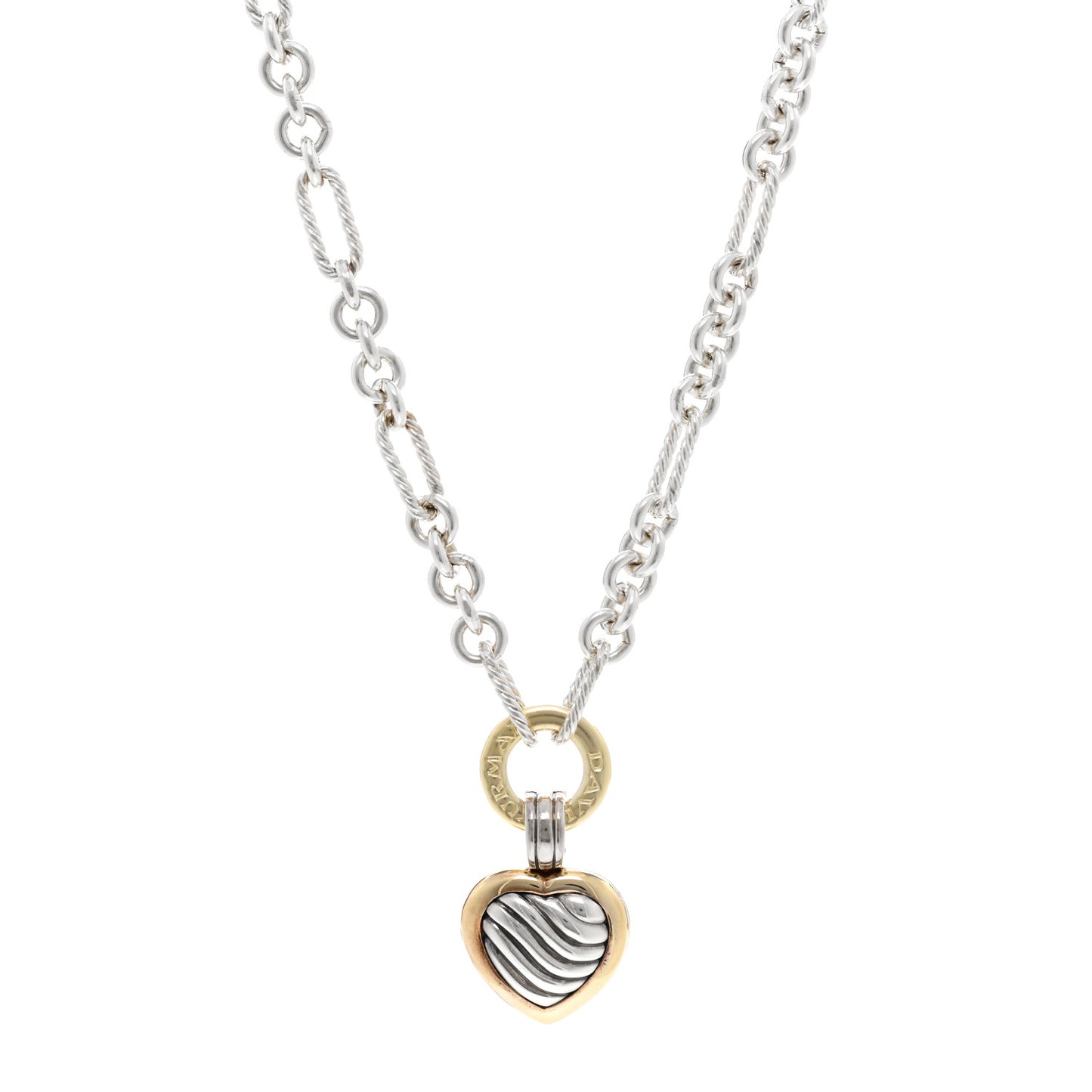 Sterling Silver 18K Yellow Gold Cable Heart Figaro Necklace