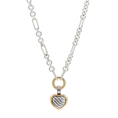 David Yurman Sterling Silver 18K Yellow Gold Cable Heart Figaro Necklace 1 of 4