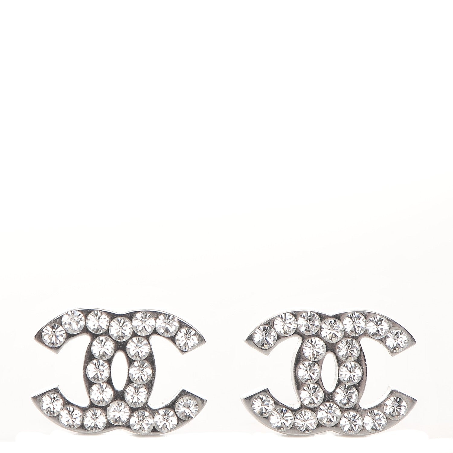 Chanel Crystal Timeless CC Earrings Silver 1 of 4