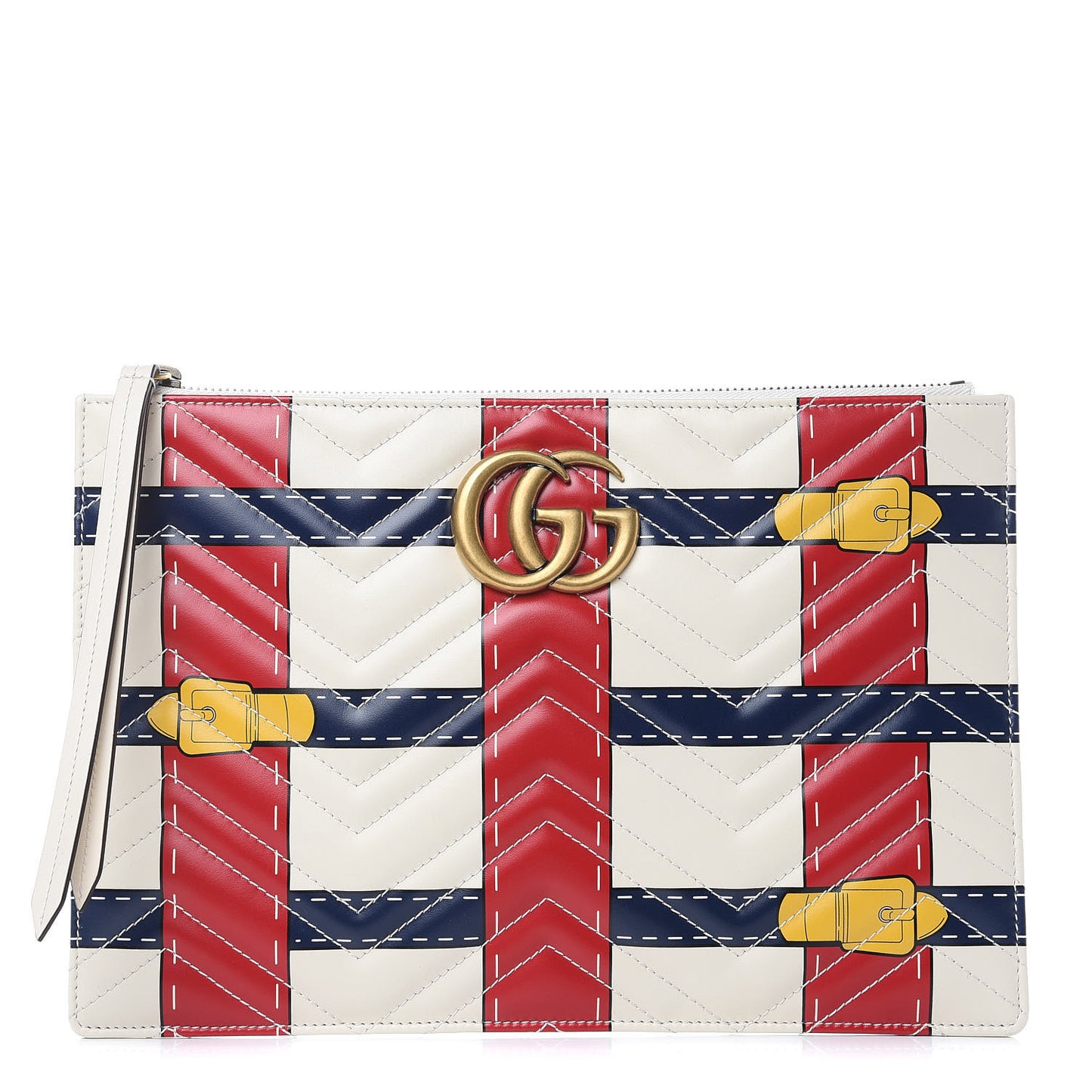 Calfskin Matelasse Trompe L'Oeil Print GG Marmont Zip Pouch White