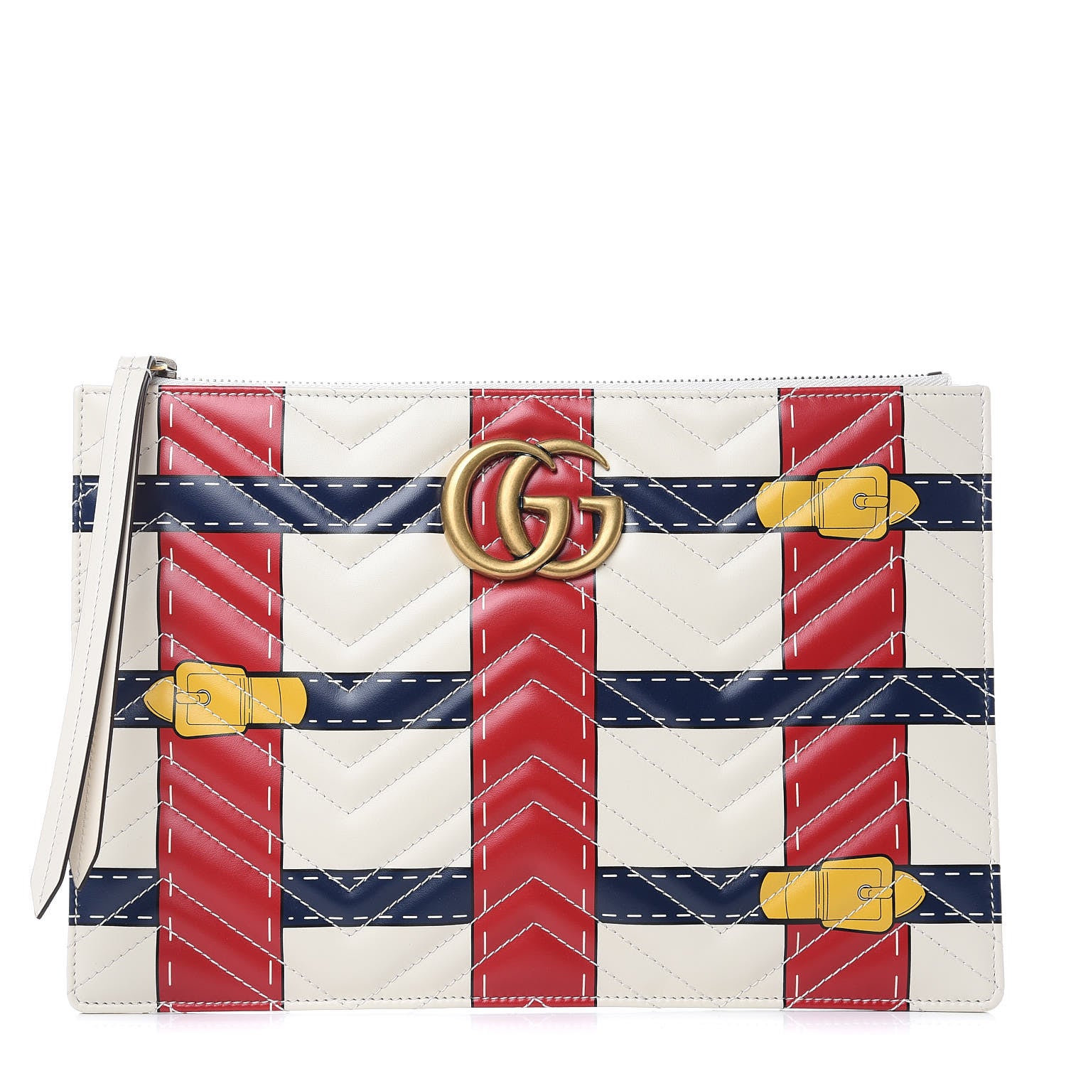 Gucci Calfskin Matelasse Trompe L'Oeil Print GG Marmont Zip Pouch White 1 of 7