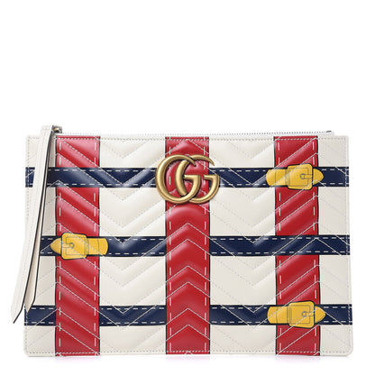 Gucci Calfskin Matelasse Trompe L'Oeil Print GG Marmont Zip Pouch White 1 of 7