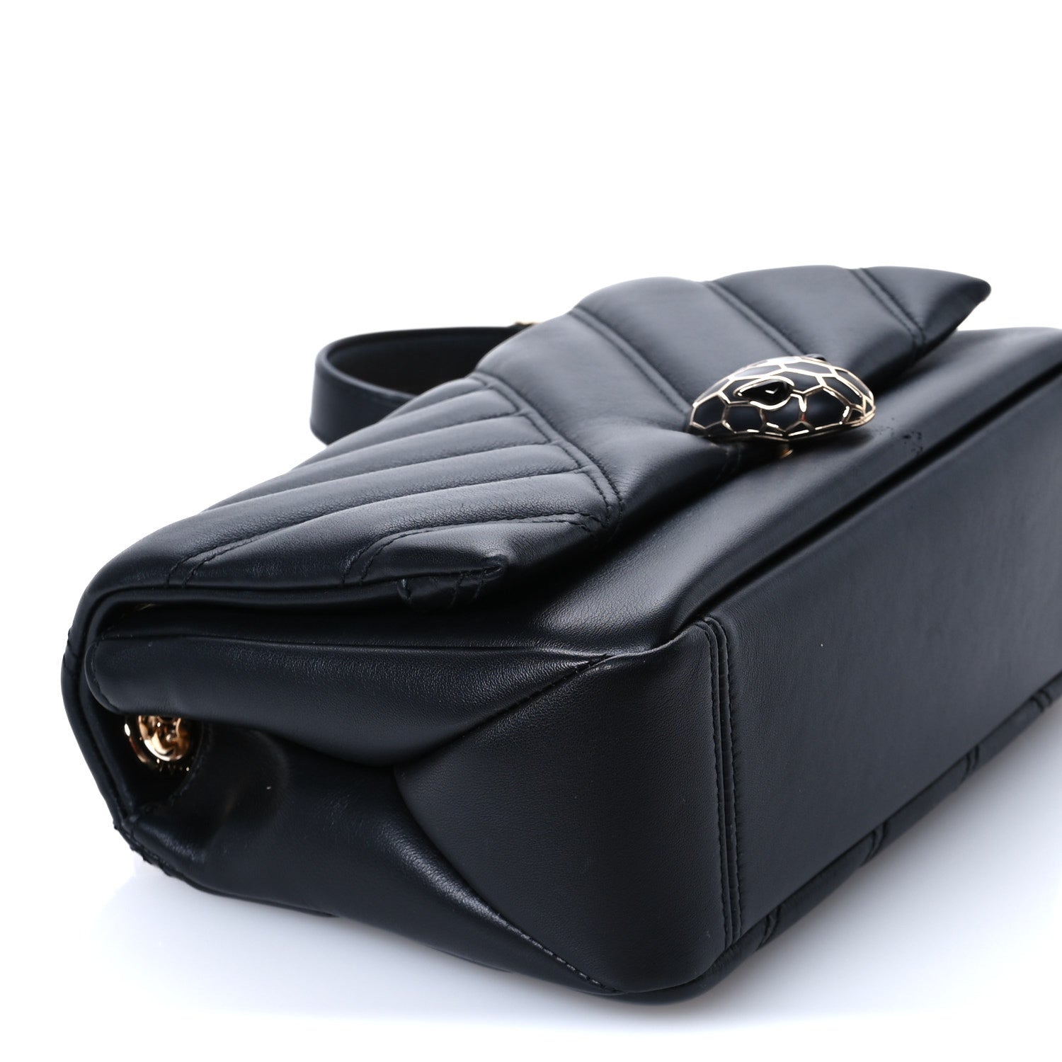 Bulgari Calfskin Matelasse Small Serpenti Cabochon Shoulder Bag Black 9 of 10