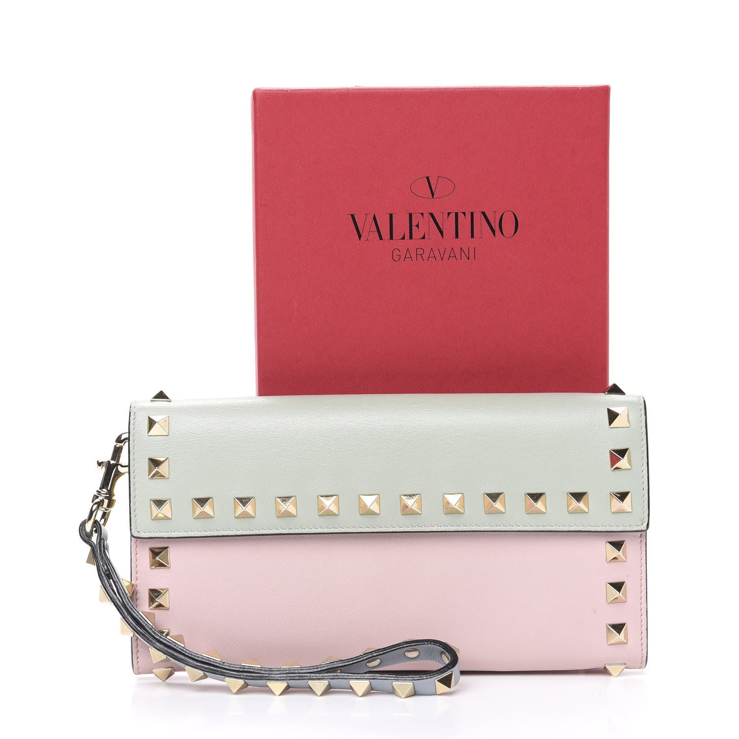 Valentino Garavani Calfskin Watercolor Rockstud Wristlet Wallet Rose Green Yellow Sky 11 of 11