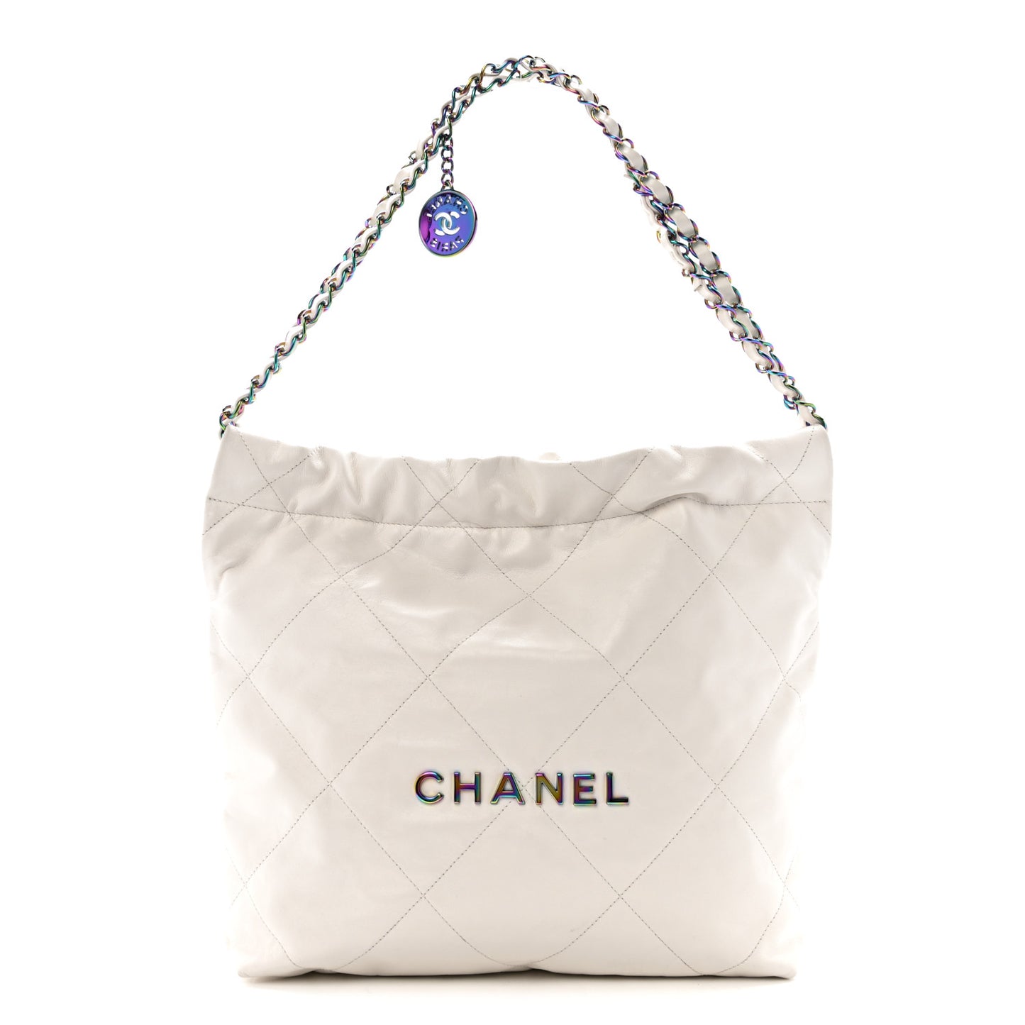 Shiny Calfskin Quilted Small Rainbow Chanel 22 White
