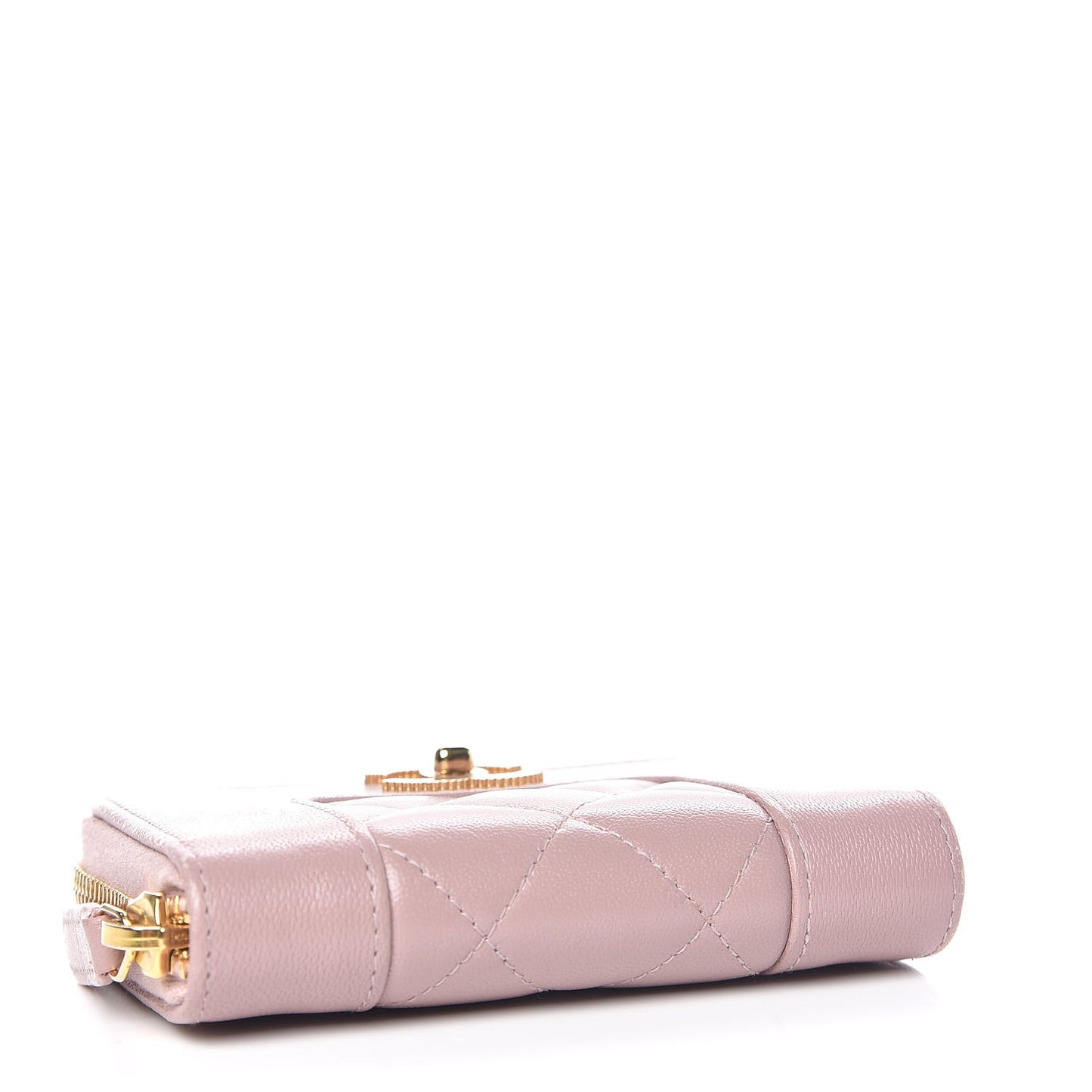 Sheepskin Quilted Mademoiselle Vintage Zip Coin Purse Light Pink